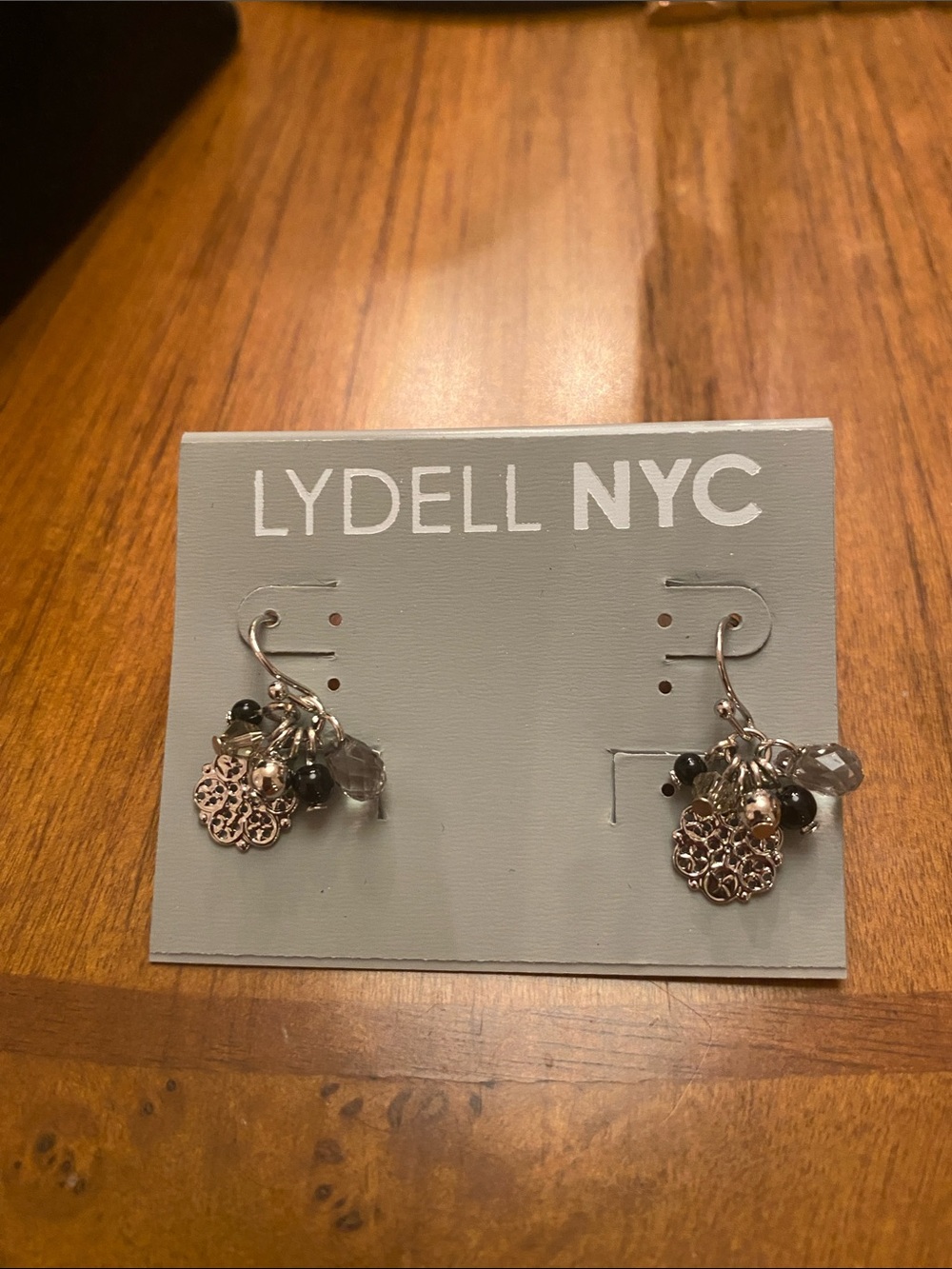 LYDELL NYC Silver Filigree Cluster Drop Earrings with Black Beads